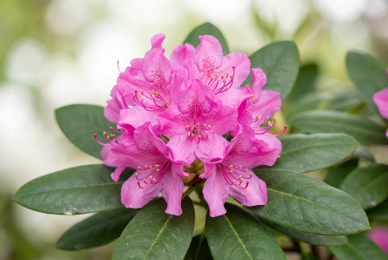 Azalea flower cluster close-up showing pink blooms with spotted upper petals