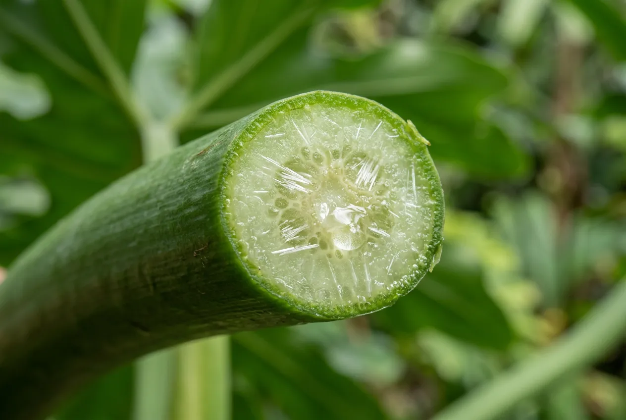 Philodendron stem cross-section showing calcium oxalate crystal structures